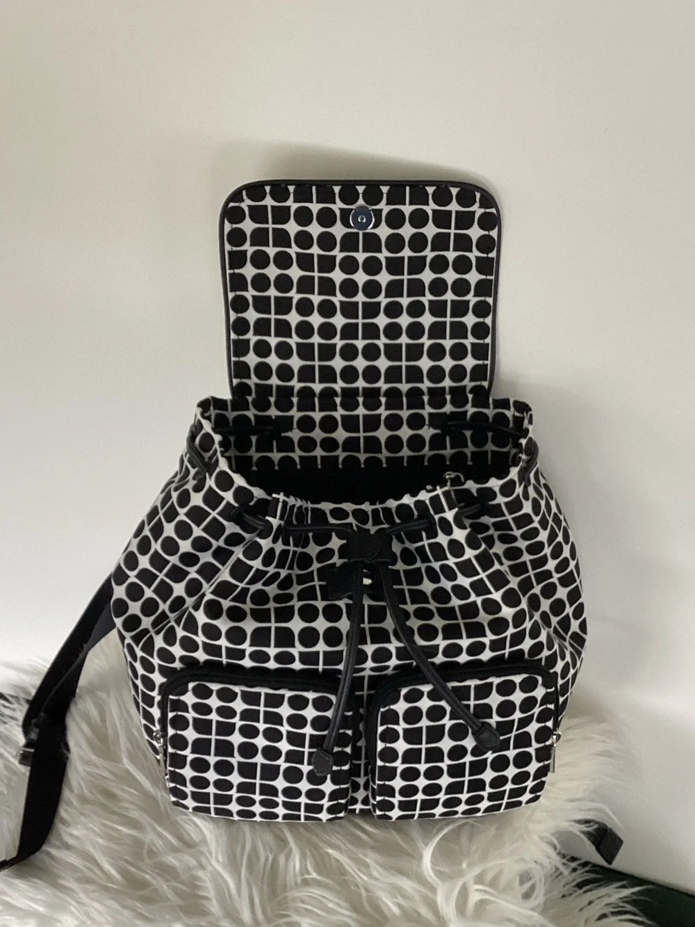 kate spade Black and White Geometric Drawstring Backpack